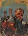 Robert Sterl, Bauer mit zwei Truthähnen, 1912, Öl auf dünner Malpappe, auf Hartfaser kaschiert