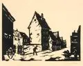 Rüdiger Berlit, Vorstadt, Um 1917, Holzschnitt auf wolkigem Bütten