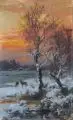 Bernhard Mühlig, Abendliche Winterlandschaft mit Rehen, 1900, Öl auf Leinwand, vollflächig auf Malpappe maroufliert