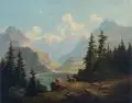 Zöllner, Blick in ein Alpental mit Burg und Fluss. 19. Jh, Öl auf Leinwand