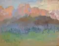 Ermenegildo Antonio Donadini, Alpenglühen, Öl und Gouache auf dünnem Sperrholz