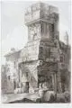 Gaetano Cottafavi, (nach), Eingang zur Villa Adriana in Tivoli, Nach 1848, Feder- und Pinselzeichnung in Tusche auf Papier mit Wasserzeichen "[…] & Co 1848"