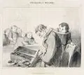 Honoré Daumier, Professeurs et Moutards, Lithografien auf bräunlichem Zeitungspapier