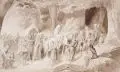 Eugen Johann Klimsch, Prozession am Waldrand. Spätes 19. Jh, Feder- und Pinselzeichnung in brauner Tusche über Blei, auf Bütten