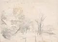 Bernhard Mühlig, Dresden - Blick vom Antons an der Elbe zum Wasserpalais auf Cosel, 1900, Bleistiftzeichnung auf beigefarbenem Papier
