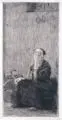 Käthe Kollwitz, An der Kirchenmauer, 1893, Strichätzung, Kaltnadel und Pinselätzungen auf gelblichem Simili-Japan