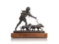 Eugène Barillot, Jäger mit drei Hunden. Spätes 19. Jh, Bronze, gegossen, brüniert