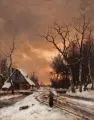 Carl Schultze, Niederrheinische Winterlandschaft, 1898, Öl auf Holz