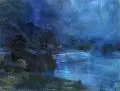 Arno Drescher, Nächtliche Flusslandschaft. Mitte 20. Jh, Öl auf kaschierter Malpappe