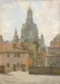 Ludwig Muhrmann, Dresden - Malerwinkel mit Blick auf die Frauenkirche. Wohl Anfang 20. Jh, Öl auf Leinwand