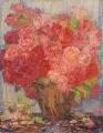 Hans Unger, Stillleben mit Rosen und antikisierender Vase. Wohl 1920er/1930er Jahre, Öl auf Malpappe