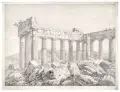 Joseph Thurmer, Innere Ansicht des oestlichen Peristyls vom Parthenon, Grafitzeichnung auf kräftigem Papier