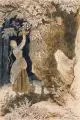 Victor Paul Mohn, Mädchen beim Holunderpflücken by Viktor Paul Mohn, 1885, Federzeichnung in Tusche, aquarelliert, partiell weiß gehöht, sold Mar 2018
