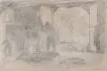 Fritz Mackensen, Kornschlagen, Grafitzeichnung auf leicht strukturiertem Papier