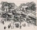 Paul Paeschke, Berlin - Potsdamer Platz mit Blick in die Leipziger Straße, Um 1918, Lithographie auf Bütten