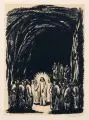 Gustav Adolf Schaffer, Der wiederauferstandene Christus erscheint den Jüngern, 1920, Lithografie mit ockerfarbenem Plattenton auf Velin