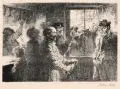 Robert Sterl, Kneipe, Lithografie auf gelblichem Papier