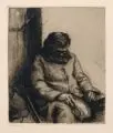 Walter Zeising, Schlafender Bettler, 1904, Radierung mit Plattenton auf strukturiertem Bütten (Wasserzeichen "CF" mit Hermesstab)