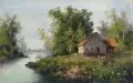 Minna Bachmann, Gehöft am Fluss, Um 1880, Öl auf Leinwand