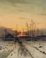 Heinrich Eduard Hein, Eduard Hein, Spaziergänger in einer abendlichen Winterlandschaft. Spätes 19. Jh, Öl auf Leinwand