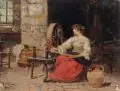 Vicente March, Römerin am Spinnrad, Um 1893, Öl auf Holz