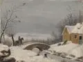 Wilhelm Steuerwaldt, Reiter auf dem Weg nach Halberstadt (?) in winterlicher Landschaft, 1831, Öl auf Leinwand