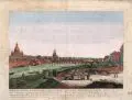 Domenicus Fietta, Ansicht von Dresden vom Neustädter Ufer aus. Spätes 18. Jh, Kupferstich, koloriert auf Bütten mit Wasserzeichen