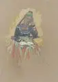 Carl Ludwig Noah Bantzer, Junge Frau in Schwälmer Tracht (Hessen). Wohl 1890er Jahre, Bleistiftzeichnung und Deckfarben auf getöntem Papier