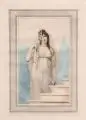 Anthony Cardon, Madame Recamier, 1804, Mischtechnik mit Roulette und punktiert, partiell à la poupée eingefärbte Platte, teils handkoloriert auf Kupferdruckpapier nach einer Zeichnung von Richard Cos