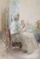 Robert Sterl, Frau beim Weben, Um 1895, Gouache, Wasserfarben und Blei auf Aquarellpapier