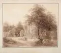 C. Veith, Bewaldete Landschaft mit Bachlauf, 1795, Pinselzeichnung in brauner Tusche auf Büttenkarton
