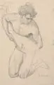 Arthur Kampf, Aktstudie eines knienden jungen Mannes. Ohne Jahr, Bleistiftzeichnung auf gelblichem Papier