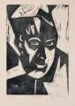 Hubert Rüther, Mädchenkopf, 1919, Holzschnitt auf wolkigem, gräulichen Bütten