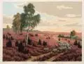 Wilhelm Schacht, Blühende Heide, Farblithographien auf kräftigem Papier. "Blühende Heide" (No. 44) im Stein u.re. signiert "Schacht". "Sonnenaufgang in der Heide" (No. 55) im Stein u.li. signie