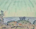 Johann Walter-Kurau, Küstenlandschaft, Um 1918, Aquarell auf bräunlichem Papier