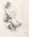Christoph Voll, Sitzender weiblicher Akt (die Frau des Künstlers), 1928, Grafitzeichnung auf festem Velin
