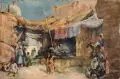 Georg Macco, Belebte Straßenszene in Kairo. Anfang 20. Jh, Öl auf Malpappe