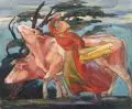Kurt Erich Schäfer, Bäuerin mit zwei Kühen vor dem Sturm. 1. H. 20. Jh, Öl auf Leinwand