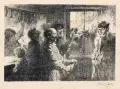 Robert Sterl, Kneipe, Kreidelithografie auf gelblichem Papier