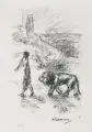 Max Liebermann, Flöte blasendes Kind, gefolgt von einem Löwen, Lithografie auf "J.W