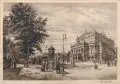 Bernhard Mannfeld, Blick auf das Opernhaus in Frankfurt am Main, 1906, Radierung auf aufgewalztem China, an den Rändern auf Karton klebemontiert