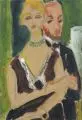 Carlos Heinrich Schneider, Elegantes Paar. Wohl um 1915, Deckfarben über Grafitzeichnung auf hauchdünnem Japan