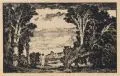 Hans Unger, Arkadische Landschaft, Wohl 1918, Lithographie auf olivgrünlichem Japan