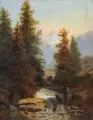 August Lang, Blick auf ein Schweizer Bergmassiv. 2. H. 19. Jh, Öl auf Leinwand