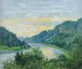 Georg Oehme, Blick auf Elbe bei Obervogelgesang. 1920er Jahre, Öl auf Papier