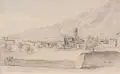 Oskar von Alvensleben, Ansicht von Collbató am Montserrat bei Barcelona, 1861, Aquarell über Bleistiftzeichnung auf Papier