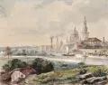 Louise Pagenkopf, Blick über die Havel auf die Altstadt von Potsdam, 1889, Aquarell auf Malpappe