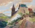 Walter Artus, Schloss Rochlitz (Grimma), 1923, Aquarell über Kreidezeichnung auf Papier, auf Malpappe kaschiert