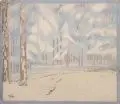 Margarethe Geibel, Margarete Geibel, Winterliche Flusslandschaft / Verschneite Waldlandschaft, Um 1915, Farbholzschnitte auf Japan