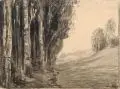 Georg Jahn, Am Waldrand. Anfang 20. Jh, Kohlestiftzeichnung auf Karton